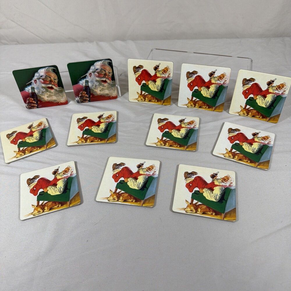 Coca-Cola Santa Claus Christmas Coasters Set of 12 Cork Back 2000 Coke Holiday